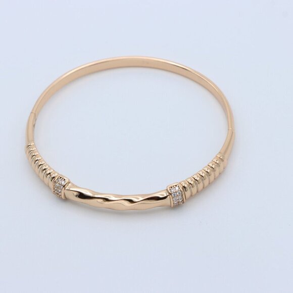 Elegant Rose Gold Bangle with Ribbed & Wave Design, XPBL0440 - Picture 2 of 12